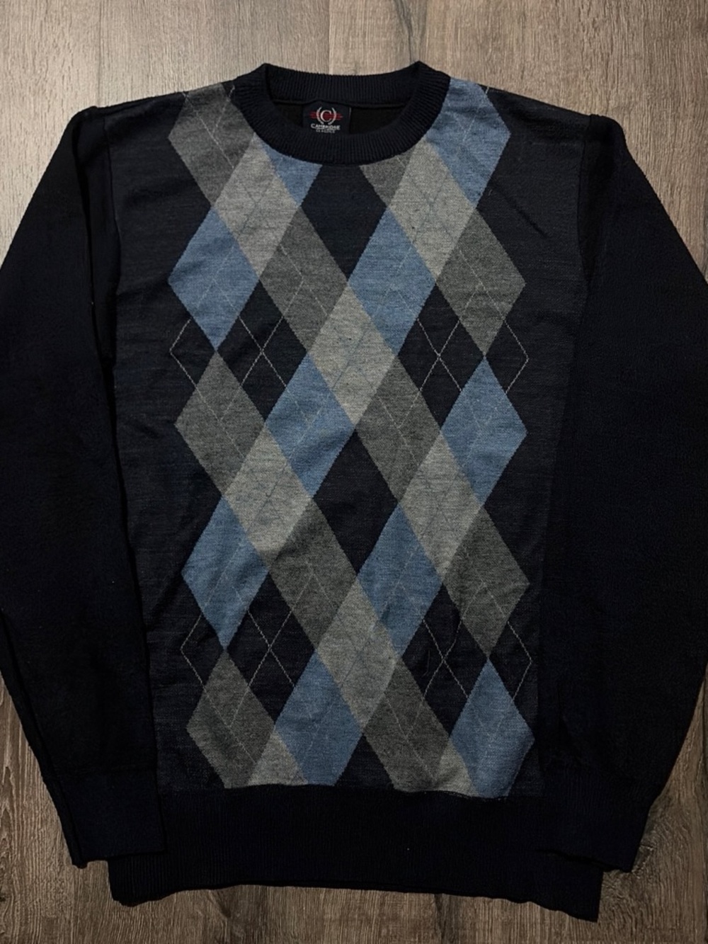 Vintage Cambridge Classics Argyle Knit Sweater Navy Blue XL fits M